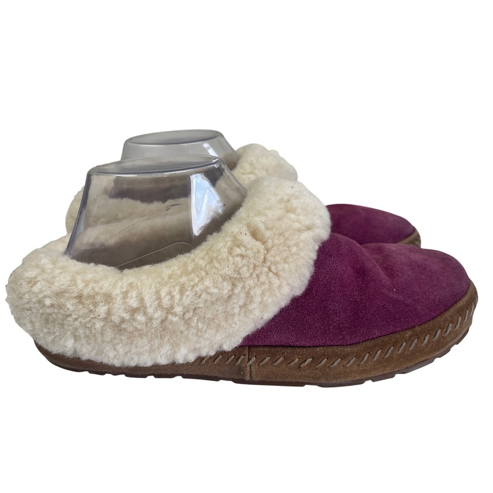 LL Bean Wicked Good Slippers Squam Lake Womens 8 Purple Shearling Suede 507202